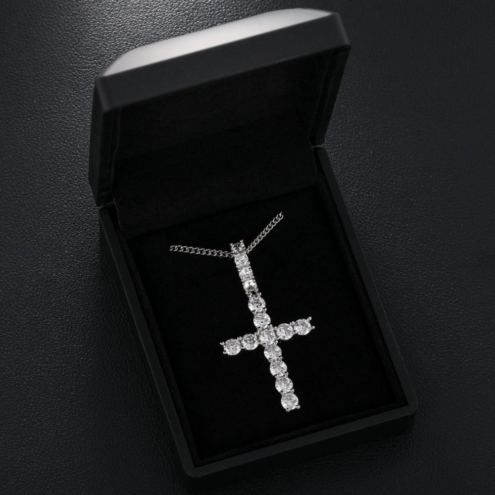 3.64 ctw Moissanite Diamond Cross Pendant Necklace Solid 925 Sterling Silver - Picture 5 of 10